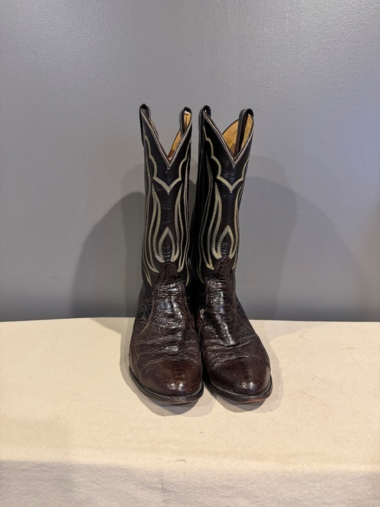 Vintage Tony Lama Brown Python Snakeskin Western Cowboy Boots